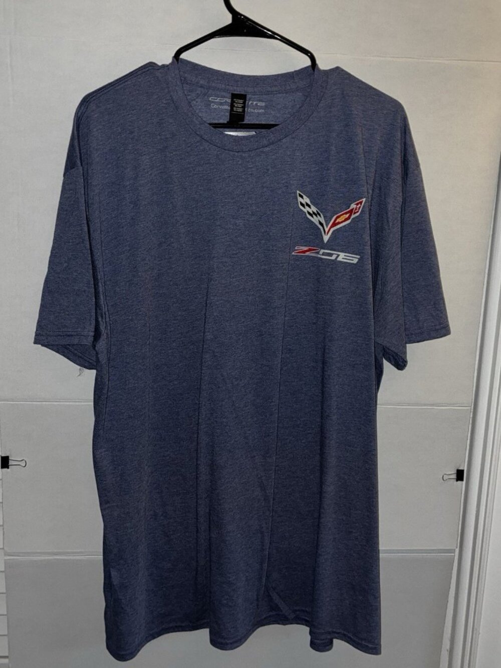 NWT-Heather Blue Corvette C7 Z06 t-shirt Sz XXL crossed-flags logo Front & Back